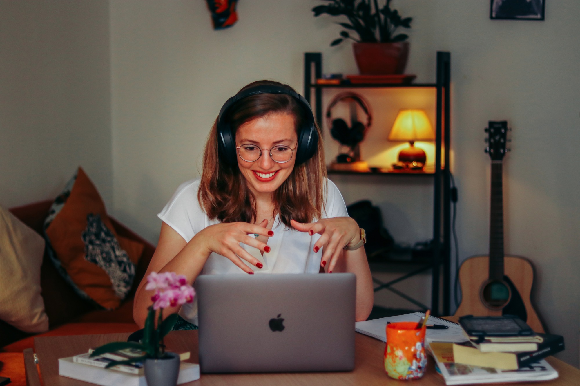 Virginie at her desk